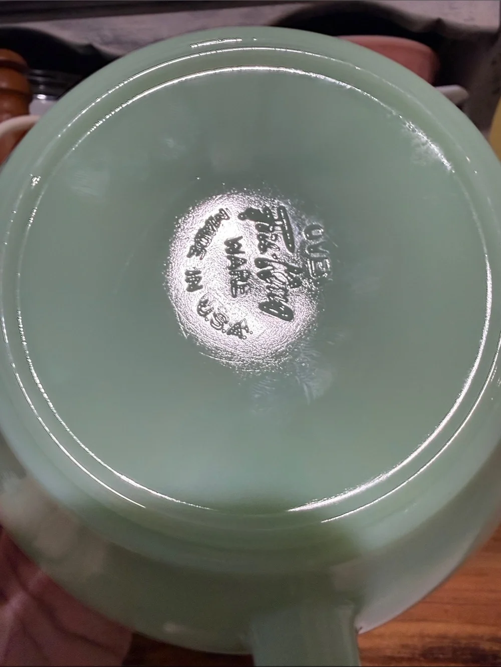 Fire King Jadeite Green Mixing Bowl with Spout and Handle